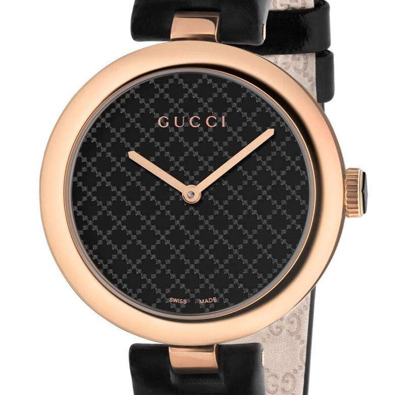 Gucci Diamantissima Quartz Black Dial Black Leather Strap Watch for Women - YA141401