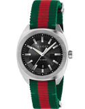 Gucci GG2570 Quartz Black Dial Green & Red Nylon Strap Watch For Men - YA142305