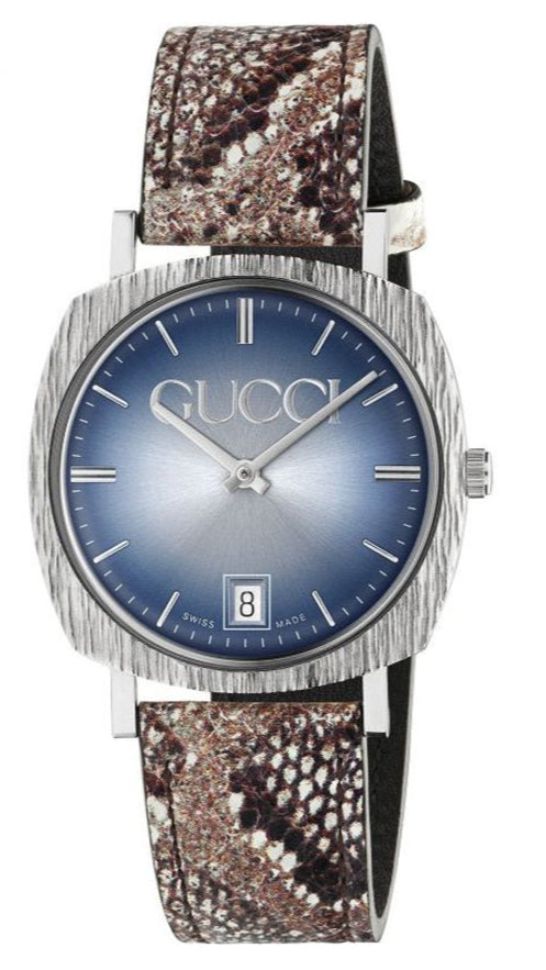 Gucci Grip Vintage Blue Dial Snakeskin Brown Leather Strap Watch for Women - YA152401