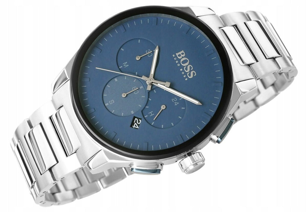 Hugo Boss Peak Chronograph Blue Dial Silver Steel Strap Watch for Men - 1513763