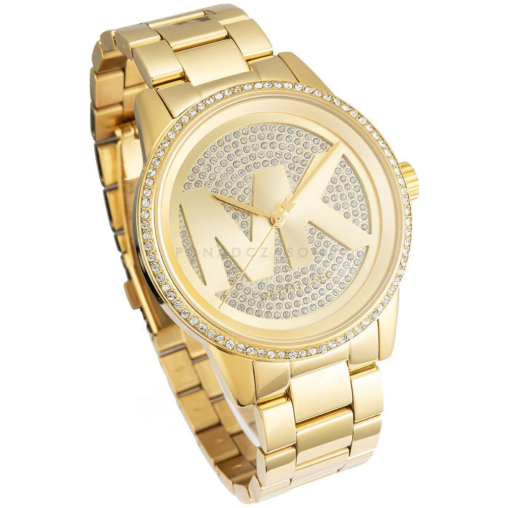 Michael Kors Ritz Pave Crystals Gold Dial Gold Steel Strap Watch for Women - MK6862