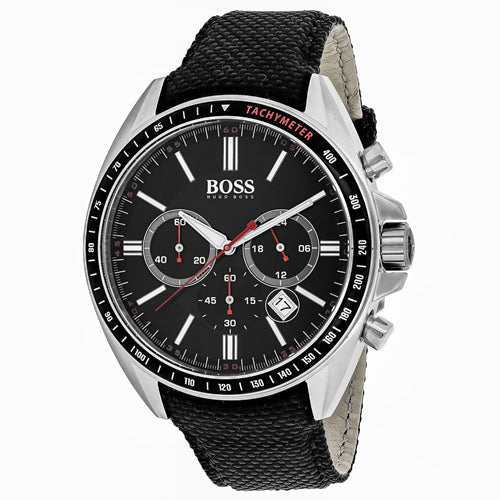 Hugo Boss Driver Black Dial Black Leather Strap Watch for Men -1513087