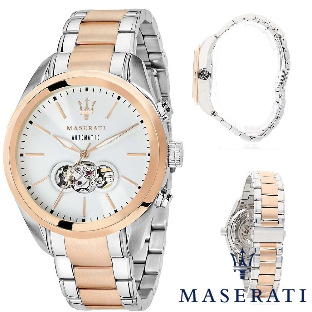 Maserati Traguardo Automatic White Dial Two Tone Steel Strap Watch For Men - R8823112001