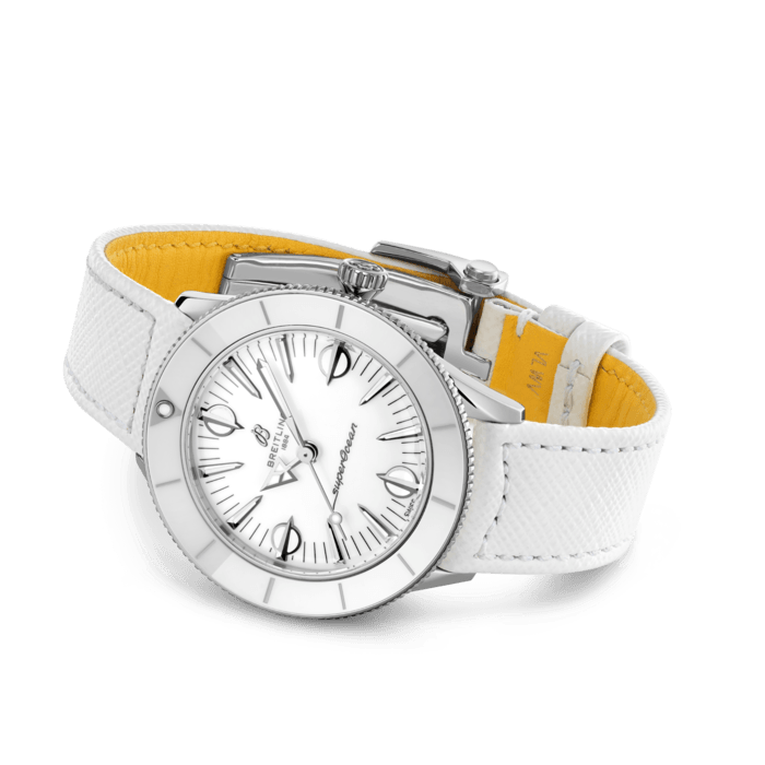 Breitling Superocean Heritage '57 Pastel Paradise White Dial White Leather Strap Watch for Women - A10340A71A1X1