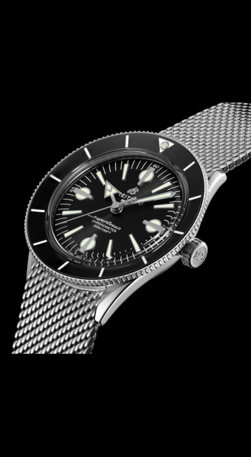Breitling Superocean Heritage '57 Black Dial Silver Mesh Bracelet Watch for Men - A10370121B1A1