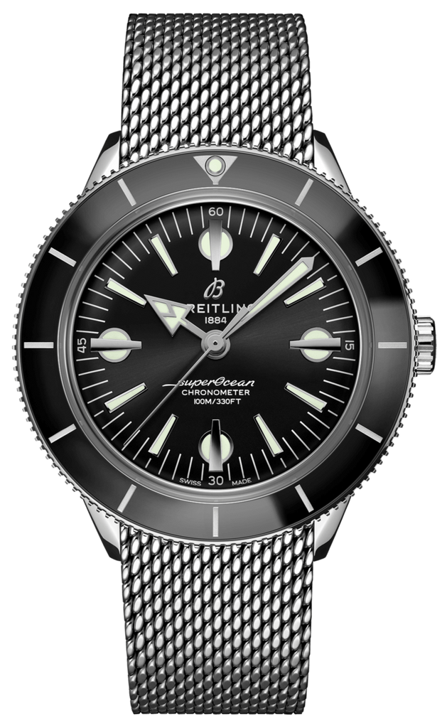 Breitling Superocean Heritage '57 Black Dial Silver Mesh Bracelet Watch for Men - A10370121B1A1