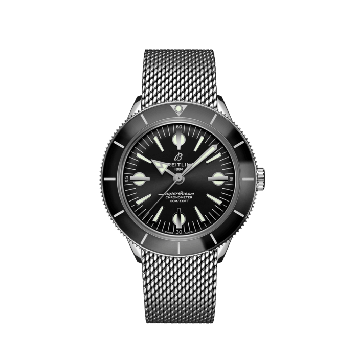 Breitling Superocean Heritage '57 Black Dial Silver Mesh Bracelet Watch for Men - A10370121B1A1