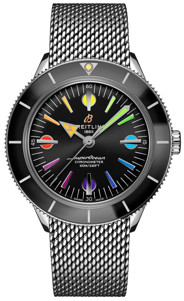 Breitling Superocean Heritage '57 Black Dial Silver Mesh Bracelet Watch for Men - A103701A1B1A1