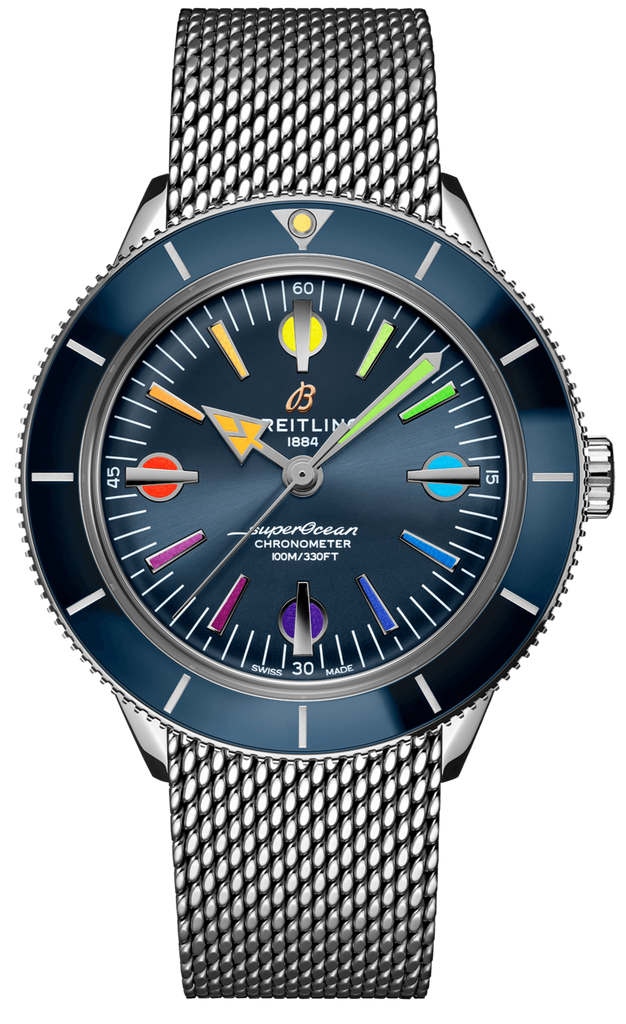 Breitling Superocean Heritage '57 Special Edition II Blue Dial Silver Mesh Bracelet Watch for Men - A103702A1C1A1