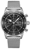 Breitling Superocean Heritage Chronograph 44 Black Dial Silver Mesh Bracelet Watch for Men - A13313121B1A1