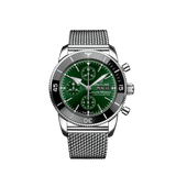 Breitling Superocean Heritage Chronograph 44 Green Dial Silver Mesh Bracelet Watch for Men - A13313121L1A1