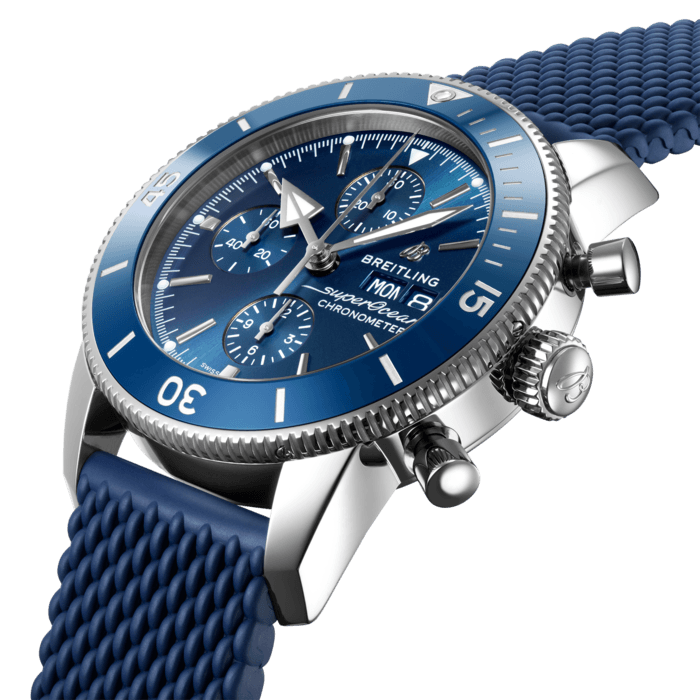 Breitling Superocean Heritage Chronograph 44 Blue Dial Blue Mesh Bracelet Watch for Men - A13313161C1S1