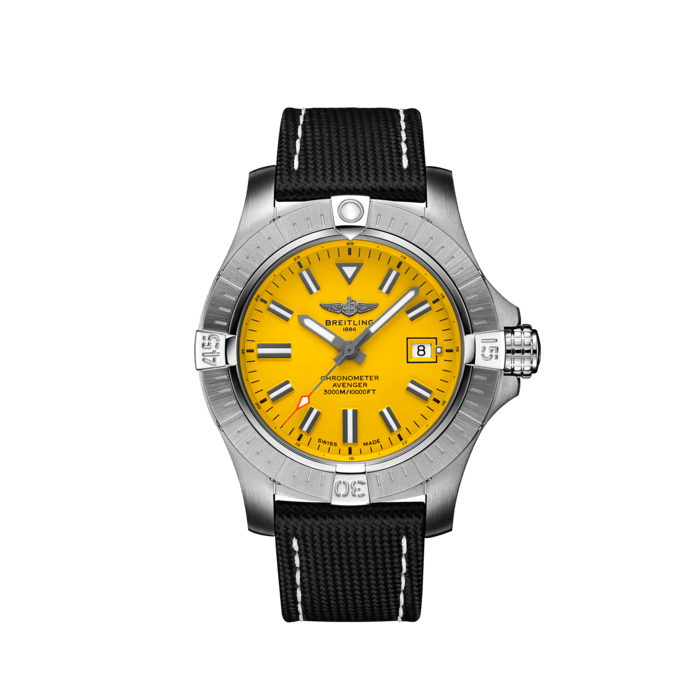 Breitling Avenger Automatic 45 Seawolf Yellow Dial Black Nylon Strap Watch for Men - A17319101I1X1