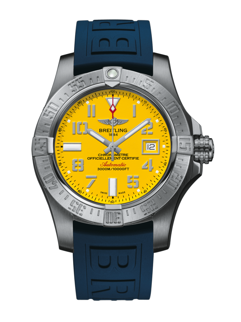 Breitling Avenger II Seawolf Yellow Dial Blue Rubber Strap 45mm Mens Watch - A1733110/I519/157S