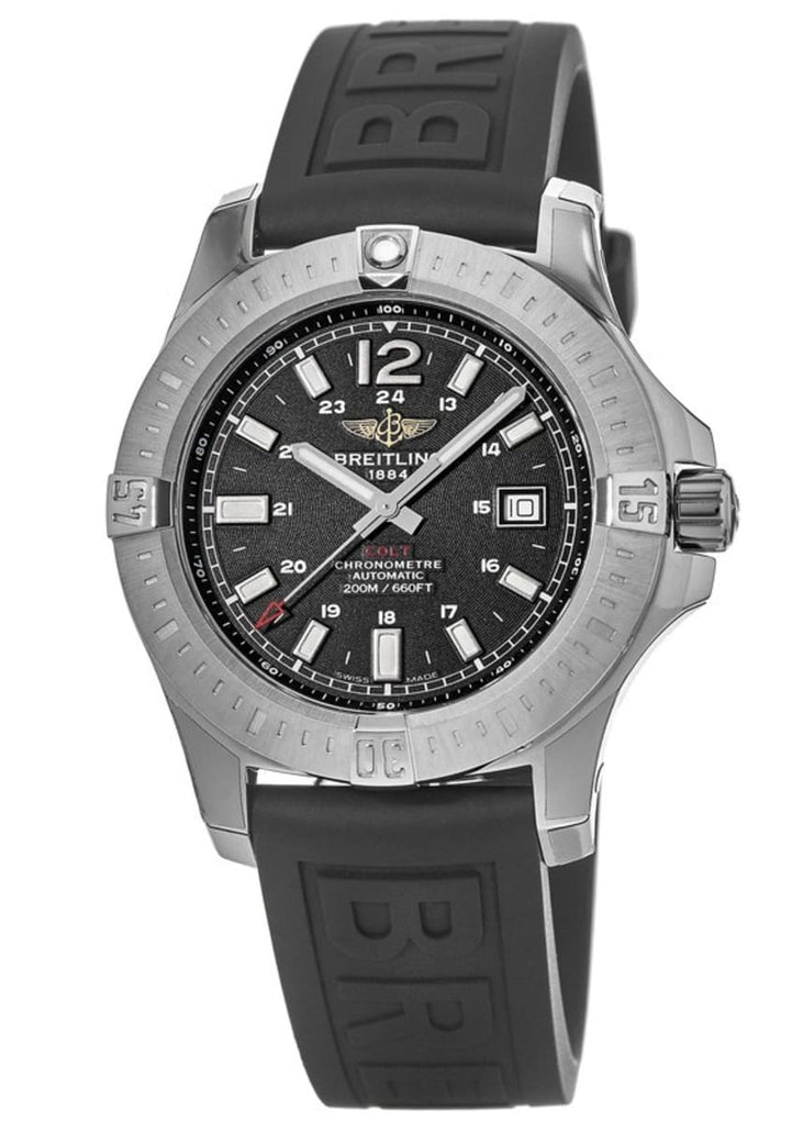 Breitling Colt Automatic 44mm Black Dial Rubber Strap Mens Watch - A1738811/BD44/152S