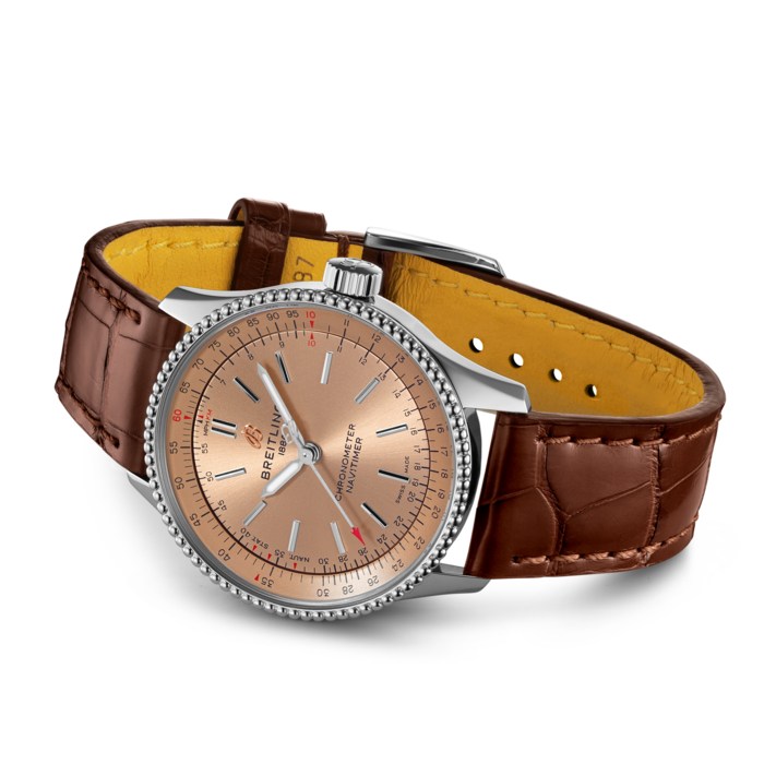 Breitling Navitimer Automatic 35 Brown Dial Brown Leather Strap Watch for Men - A17395201K1P1