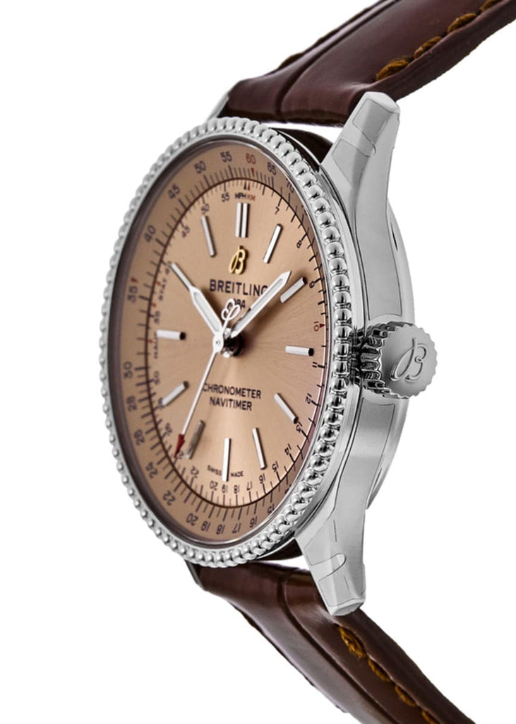 Breitling Navitimer Automatic 35 Brown Dial Brown Leather Strap Watch for Men - A17395201K1P1