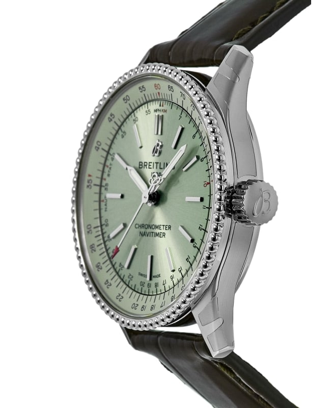 Breitling Navitimer Automatic 35 Green Dial Green Leather Strap Watch for Women - A17395361L1P1