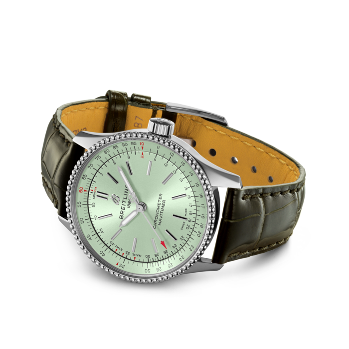 Breitling Navitimer Automatic 35 Green Dial Green Leather Strap Watch for Women - A17395361L1P1