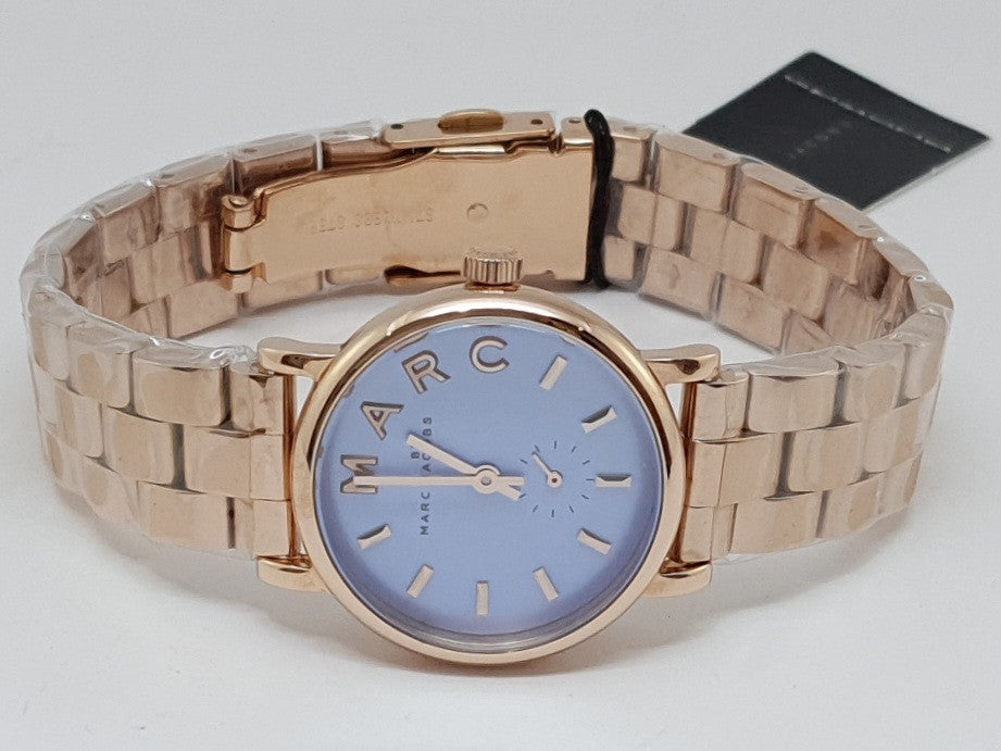 Marc Jacobs Mini Baker Blue Dial Rose Gold Steel Strap Watch for Women - MBM3285