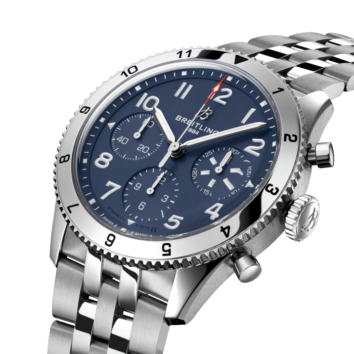 Breitling Avi Chronograph 42 Tribute to Vought F4U Corsair Blue Dial Silver Steel Strap Watch for Men - A233801A1C1A1