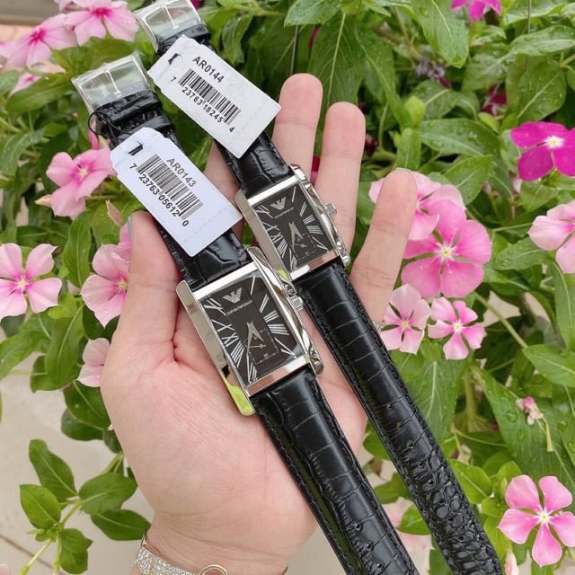 Emporio Armani Classic Black Dial Black Leather Strap Watch For Women - AR0144