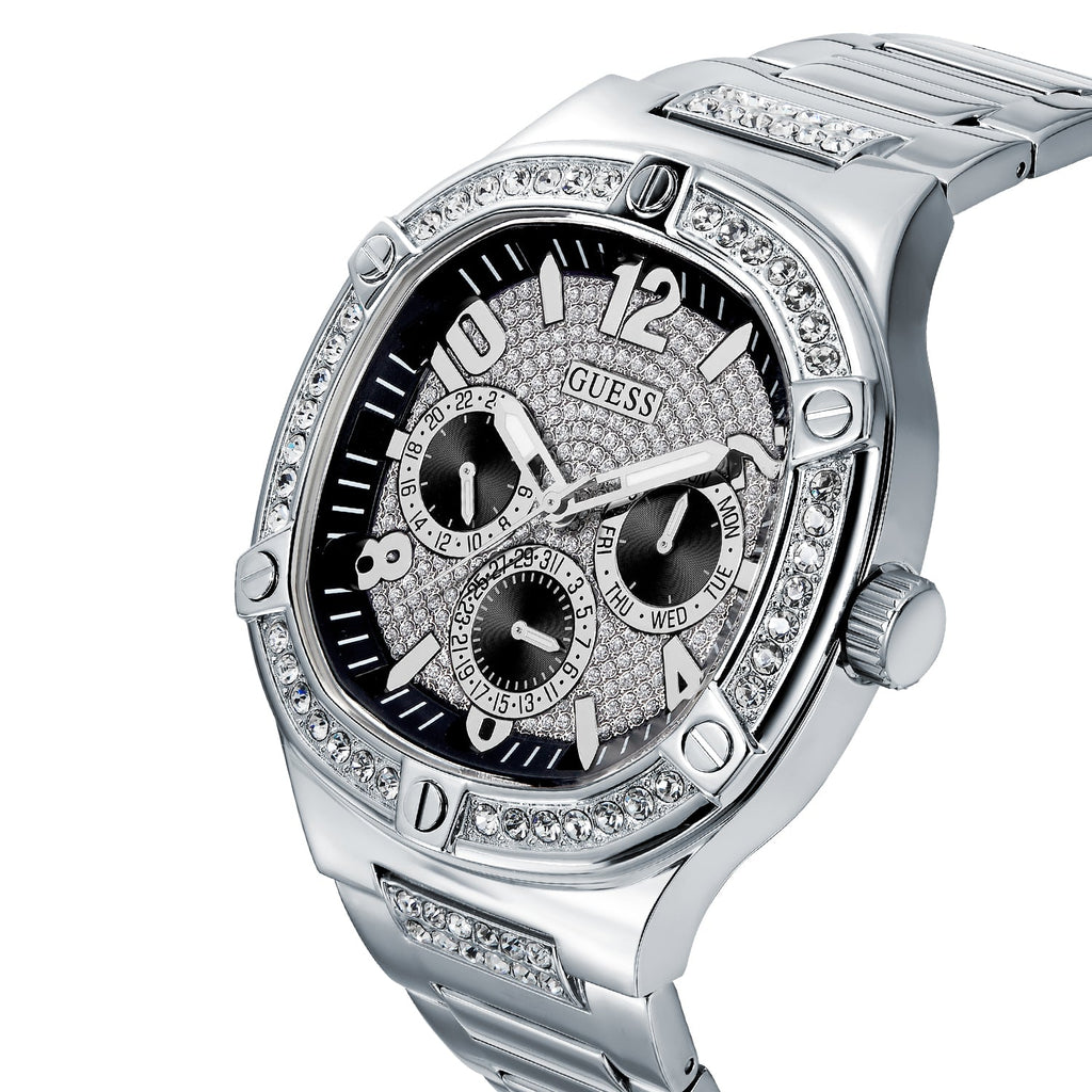Guess Duke Glitz Black Dial Silver Steel Strap Watch For Men - GW0576G1