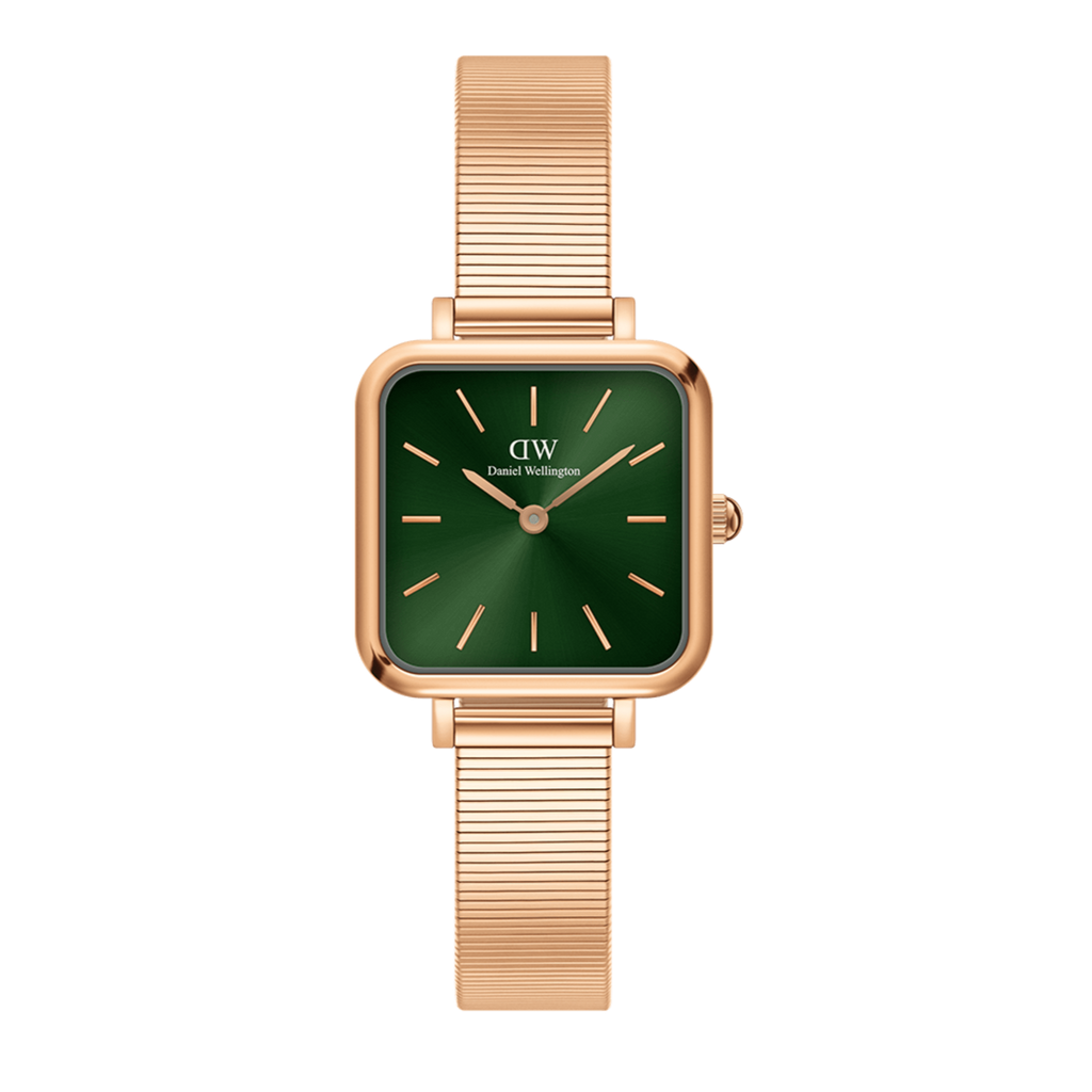 Daniel Wellington Quadro Studio Green Dial Rose Gold Mesh Strap Watch For Women - DW00100520