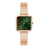 Daniel Wellington Quadro Studio Green Dial Rose Gold Mesh Strap Watch For Women - DW00100520
