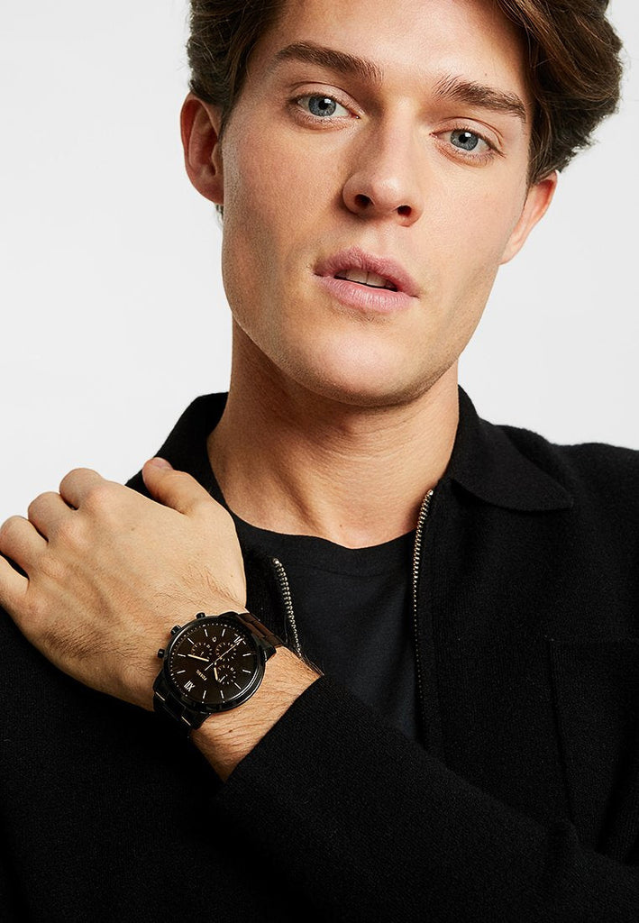 Fossil Neutra Chronograph Black Dial Black Steel Strap Watch for Men - FS5525