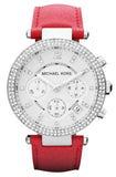 Michael Kors Parker Silver Dial Red Leather Strap Watch for Women - MK2278