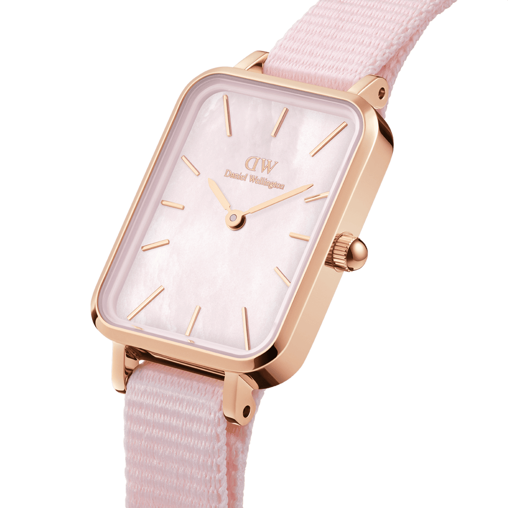 Daniel Wellington Quadro Pressed Mother of Pearl Pink Dial Pink Nylon Strap Watch For Women - DW00100509