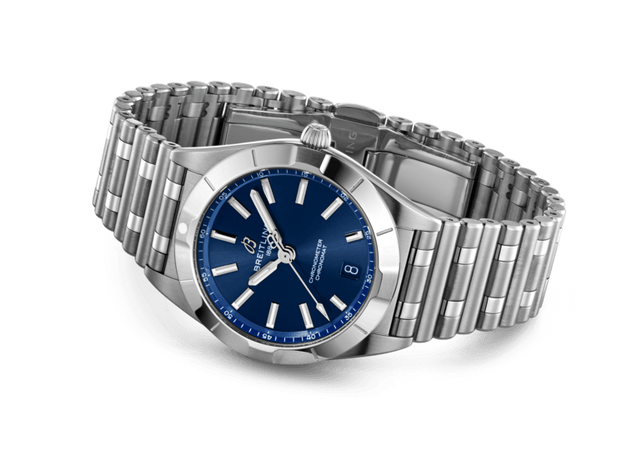 Breitling Chronomat 32 Blue Dial Silver Steel Strap Watch for Women - A77310101C1A1