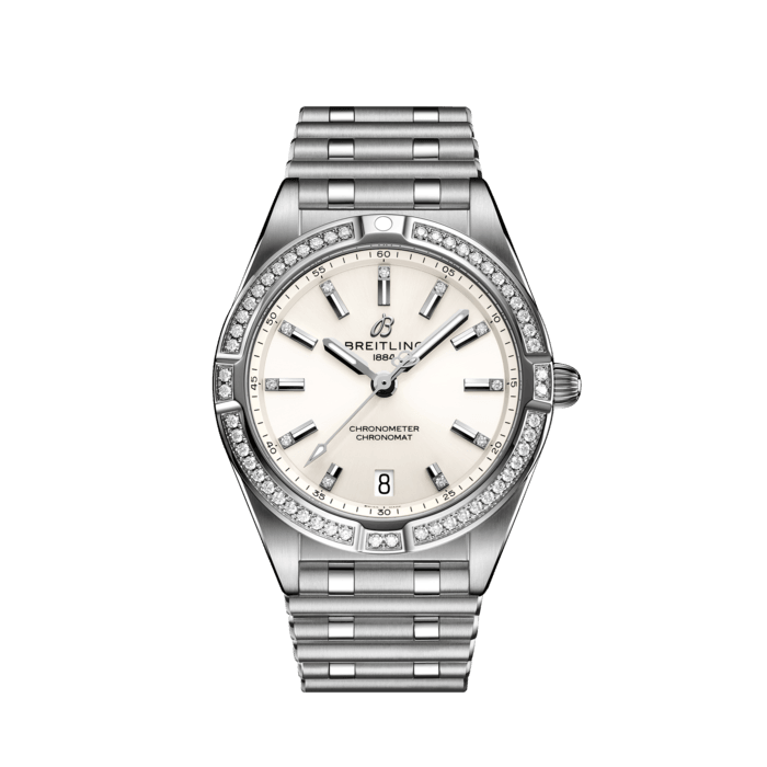 Breitling Chronomat 32 Diamonds White Dial Silver Steel Strap Watch for Women - A77310591A1A1