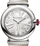 Bvlgari LVCEA Diamonds Silver Mother of Pearl Dial Silver Leather Strap Watch for Women - LVCEA103367