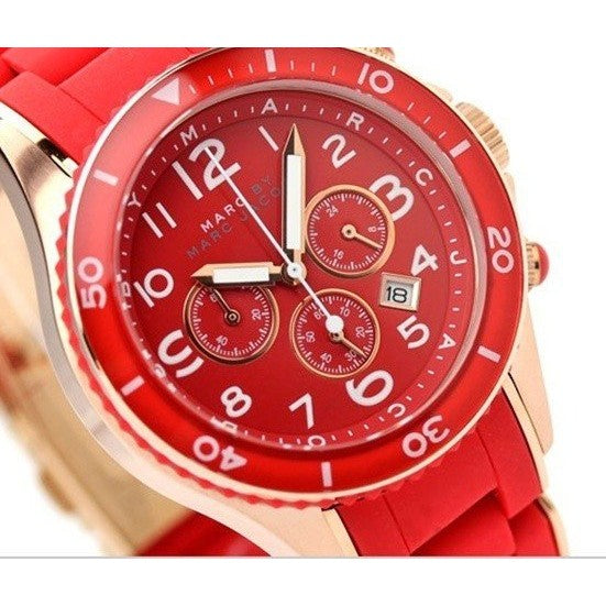 Marc Jacobs Rock Chronograph Red Dial Red Silicone Strap Watch for Women - MBM2577