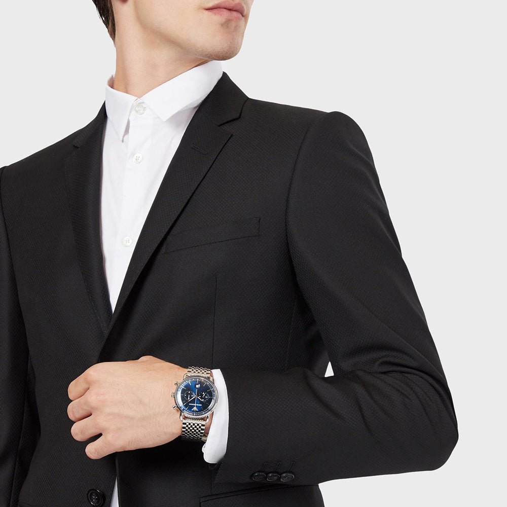 Emporio Armani Aviator Chronograph Blue Dial Silver Steel Strap Watch For Men - AR11238