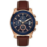 Guess Pinnacle Chronograph Quartz Blue Dial Brown Leather Strap Watch For Women - W0673G3