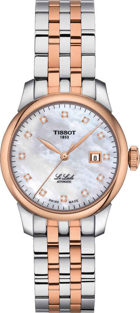 Tissot Le Locle Automatic Diamonds Mother of Pearl White Dial Two Tone Steel Strap Watch For Women - T006.207.22.116.00