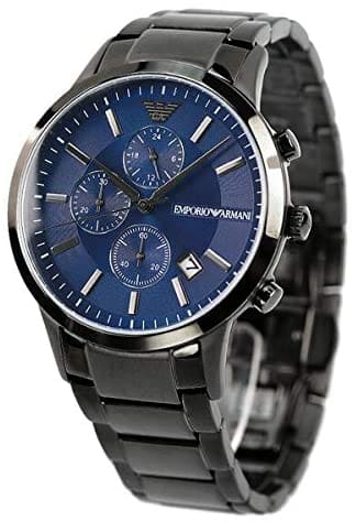 Emporio Armani Renato Chronograph Quartz Blue Dial Black Steel Strap Watch For Men - AR11215