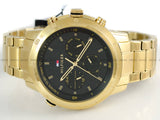Tommy Hilfiger Troy Chronograph Black Dial Gold Steel Strap Watch For Men - 1792109