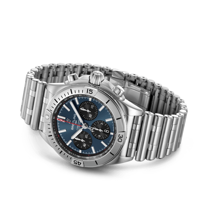 Breitling Chronomat B01 42mm Blue Dial Silver Steel Strap Watch for Men - AB0134101C1A1