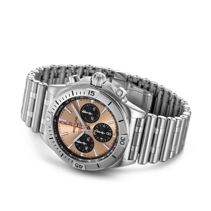 Breitling Chronomat B01 42 Brown Dial Silver Steel Strap Watch for Men - AB0134101K1A1