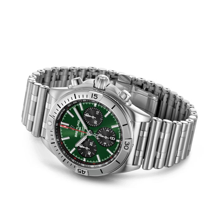 Breitling Chronomat B01 42 Green Dial Silver Steel Strap Watch for Men - AB0134101L1A1