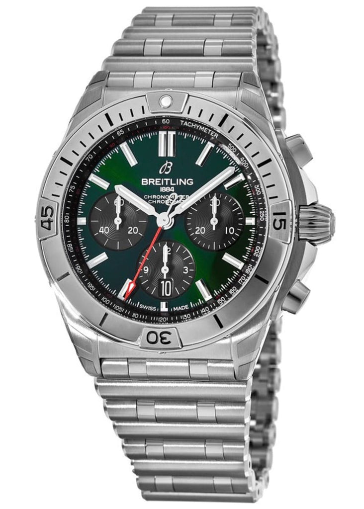 Breitling Chronomat B01 42mm Green Dial Silver Steel Strap Watch for Men - AB01343A1L1A1