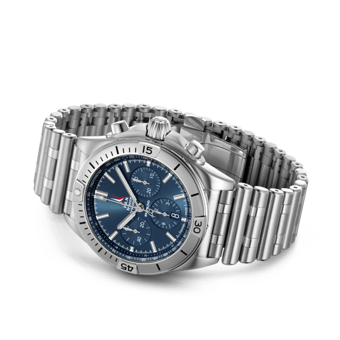 Breitling Chronomat B01 42 Frecce Tricolori Blue Dial Silver Steel Strap Watch for Men - AB01344A1C1A1