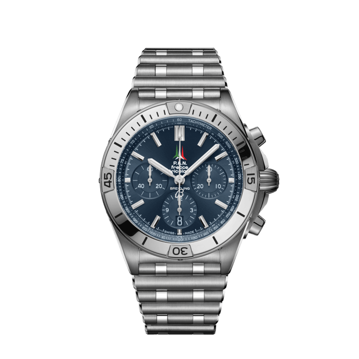 Breitling Chronomat B01 42 Frecce Tricolori Blue Dial Silver Steel Strap Watch for Men - AB01344A1C1A1
