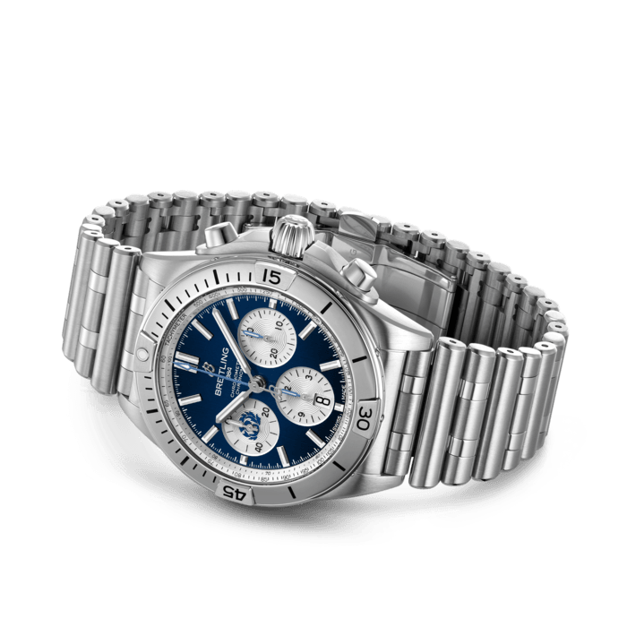 Breitling Chronomat B01 42 Six Nations Scotland Blue Dial Silver Steel Strap Watch for Men - AB0134A51C1A1