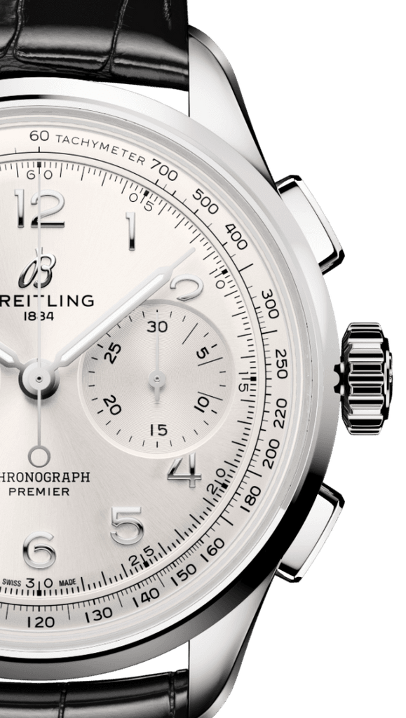 Breitling Premier B09 Chronograph 40 White Dial Black Leather Strap Watch for Men - AB0930371G1P1