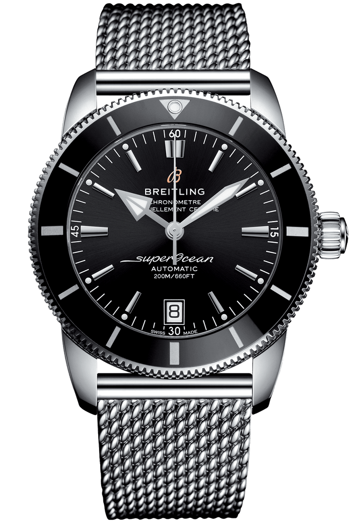 Breitling Superocean Heritage B20 Automatic 42 Black Dial Silver Mesh Bracelet Watch for Men - AB2010121B1A1